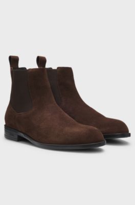 Suede Chelsea boots with elasticated panels, Dark Brown