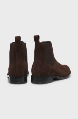 Suede Chelsea boots with elasticated panels, Dark Brown