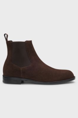 Suede Chelsea boots with elasticated panels, Dark Brown