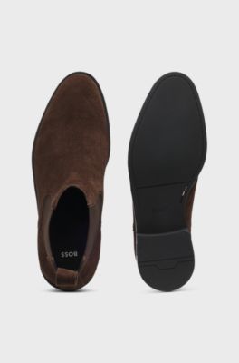 Suede Chelsea boots with elasticated panels, Dark Brown