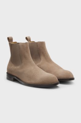 Chelsea Boots aus Veloursleder mit elastischen Eins&auml;tzen, Beige