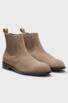 Suede Chelsea boots with elasticated panels, Beige
