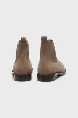 Suede Chelsea boots with elasticated panels, Beige