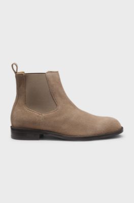 Suede Chelsea boots with elasticated panels, Beige