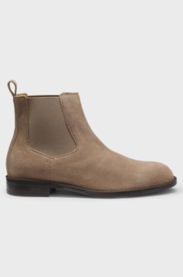 Suede Chelsea boots with elasticated panels, Beige