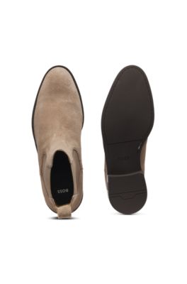 Suede Chelsea boots with elasticated panels, Beige