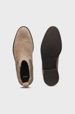 Chelsea Boots aus Veloursleder mit elastischen Eins&auml;tzen, Beige