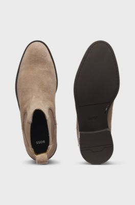 Suede Chelsea boots with elasticated panels, Beige