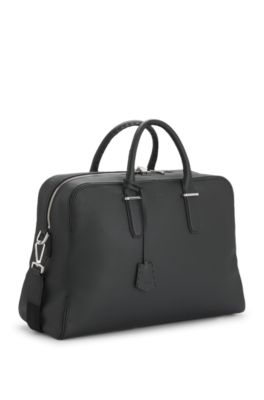 Grained-leather holdall with detachable key holder, Black
