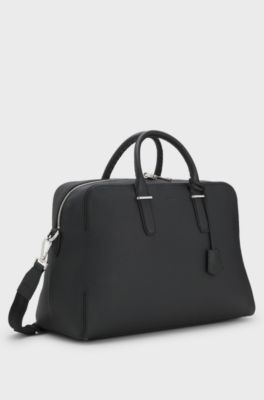 Grained-leather holdall with embossed logo, Black