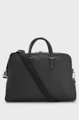 Grained-leather holdall with detachable key holder, Black
