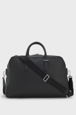 Grained-leather holdall with embossed logo, Black
