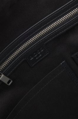 Grained-leather holdall with embossed logo, Black