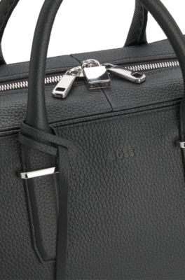 Grained-leather holdall with detachable key holder, Black