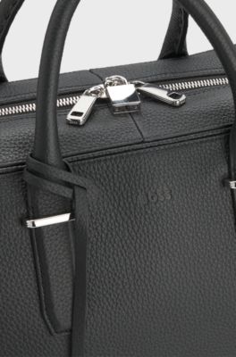 Sac de voyage en cuir grain&eacute; avec porte-cl&eacute;s d&eacute;tachable, Noir