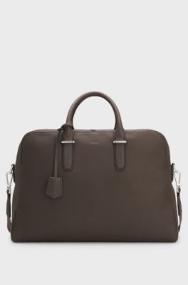 Sac de voyage en cuir grain&eacute; avec porte-cl&eacute;s d&eacute;tachable, Marron fonc&eacute;