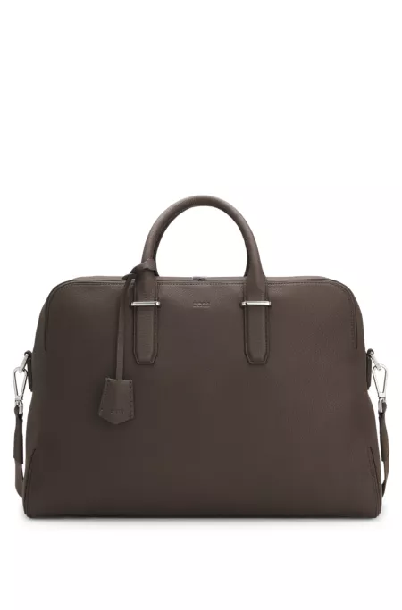 Grained-leather holdall with embossed logo