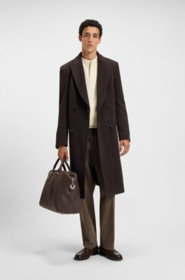 Grained-leather holdall with embossed logo, Dark Brown