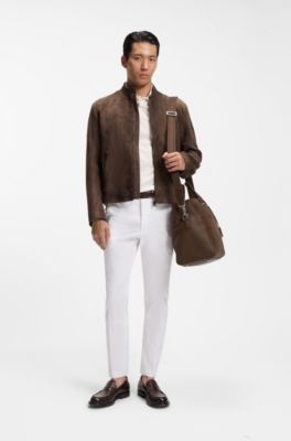 Weekender aus genarbtem Leder mit Logo-Pr&auml;gung, Braun