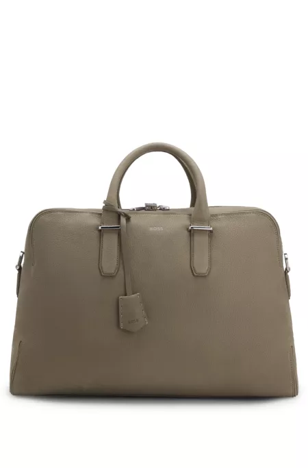 Grained-leather holdall with embossed logo