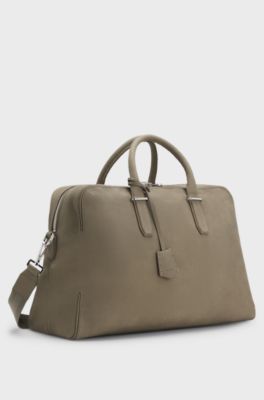 Grained-leather holdall with embossed logo, Light Brown