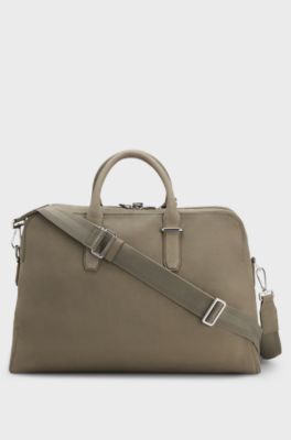 Grained-leather holdall with embossed logo, Light Brown