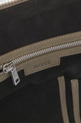 Grained-leather holdall with embossed logo, Light Brown