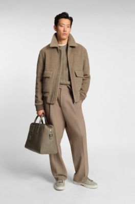 Grained-leather holdall with embossed logo, Light Brown