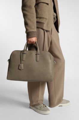 Grained-leather holdall with detachable key holder, Light Brown