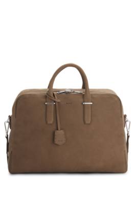 Grained-leather holdall with embossed logo