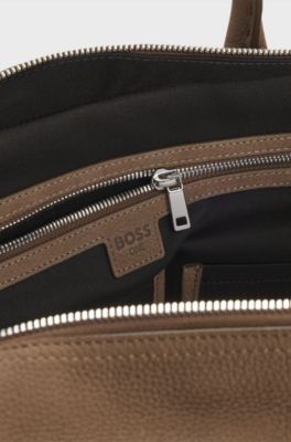 Sac de voyage en cuir grain&eacute; avec logo en relief, Brun chin&eacute;
