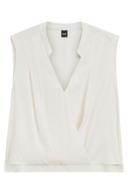 Regular-fit blouse in stretch silk, White