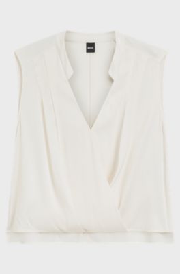 Regular-fit blouse in stretch silk, Natural