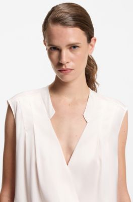 Regular-fit blouse in stretch silk, Natural