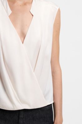 Regular-fit blouse in stretch silk, Natural