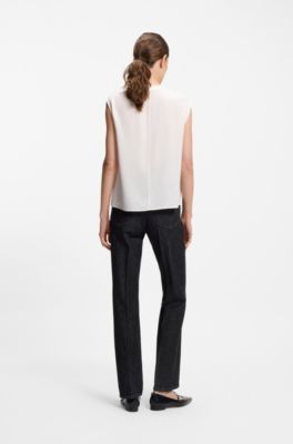 Regular-fit blouse in stretch silk, Natural