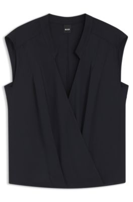 Regular-fit blouse in stretch silk, Dark Blue