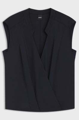 Regular-fit blouse in stretch silk, Dark Blue