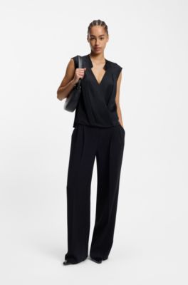 Regular-fit blouse in stretch silk, Dark Blue