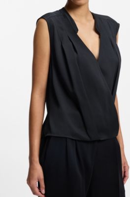 Regular-fit blouse in stretch silk, Dark Blue