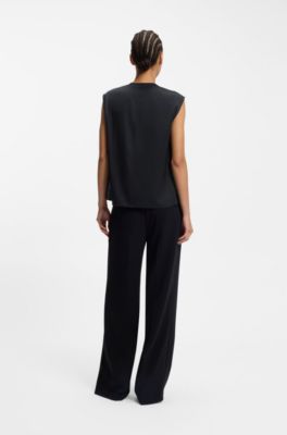 Regular-fit blouse in stretch silk, Dark Blue