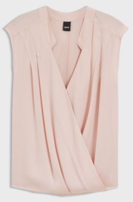 Regular fit-blus i siden med stretch, ljusrosa