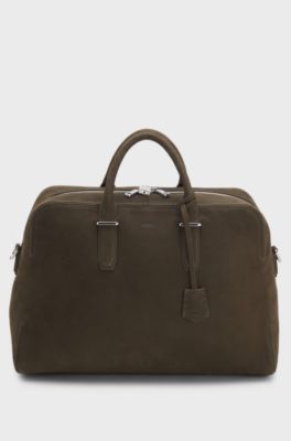 Leather holdall with padlock and key holder, Khaki