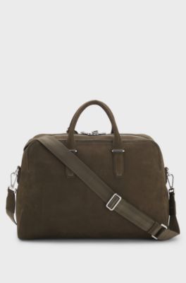 Leather holdall with padlock and key holder, Khaki