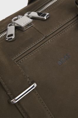 Leather holdall with padlock and key holder, Khaki