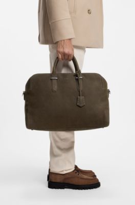 Leather holdall with padlock and key holder, Khaki