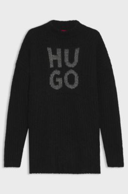 Pullover mit glitzerndem Stack-Logo, Woll- und Alpaka-Anteil, Schwarz