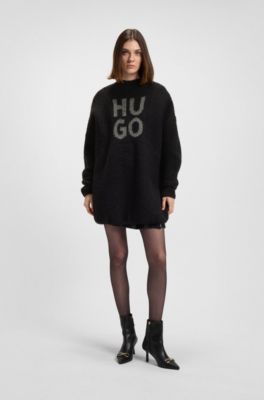 Pullover mit glitzerndem Stack-Logo, Woll- und Alpaka-Anteil, Schwarz