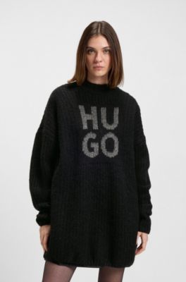 Pullover mit glitzerndem Stack-Logo, Woll- und Alpaka-Anteil, Schwarz