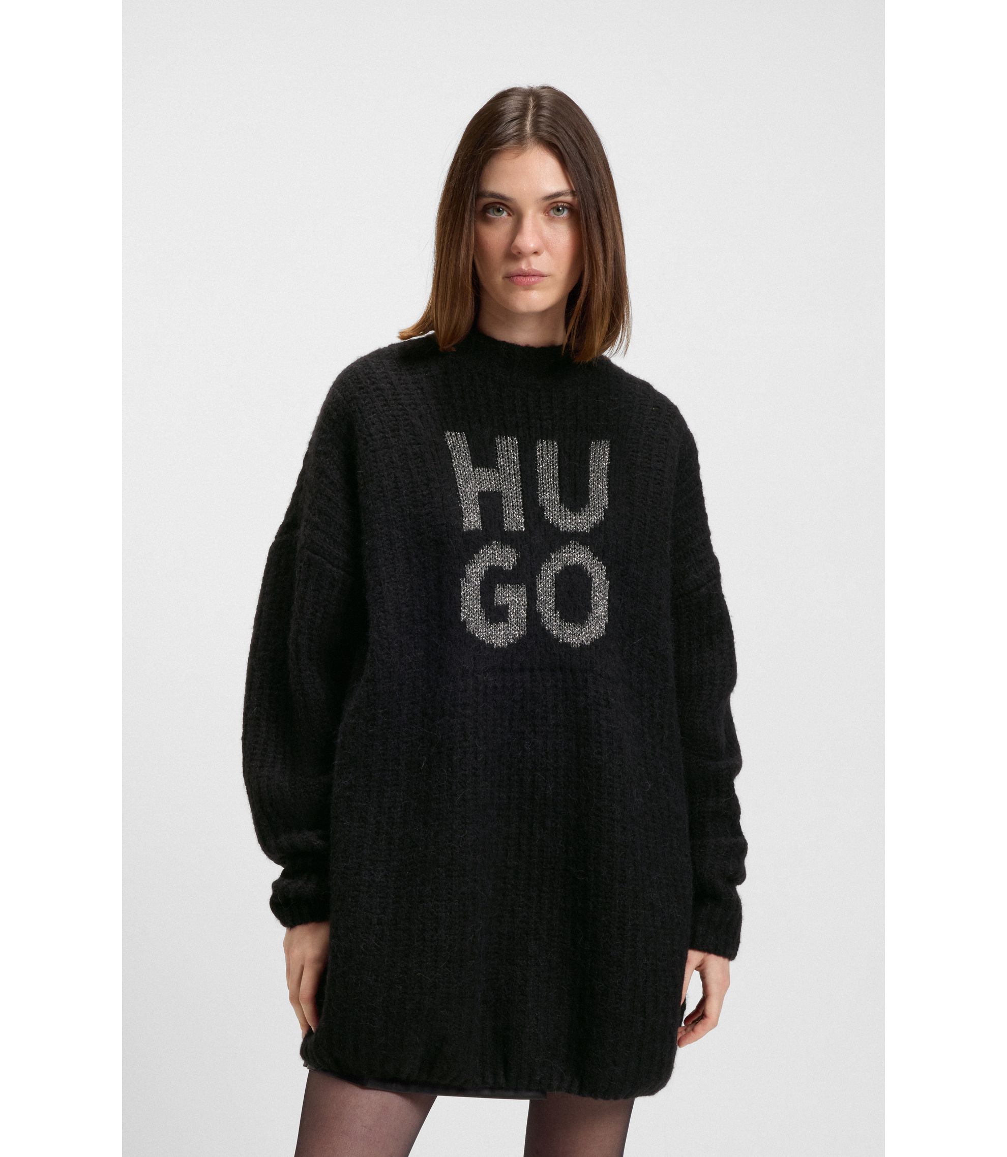 Pullover mit glitzerndem Stack-Logo, Woll- und Alpaka-Anteil